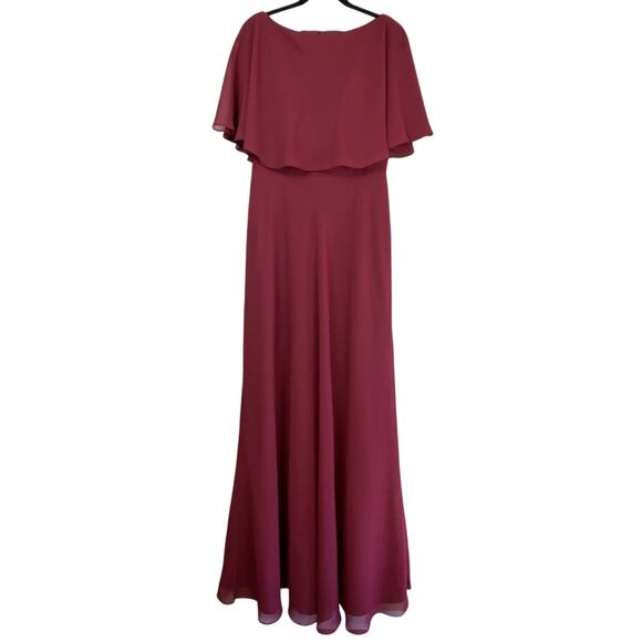 La Femme Popover Chiffon Gown in Garnet, Size 8 - Picture 8 of 12
